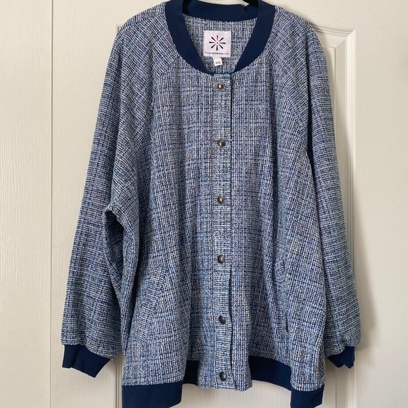 Issac Mizrahi Tweed Bomber Jacket Blue Women’s Size 4X - Picture 1 of 2